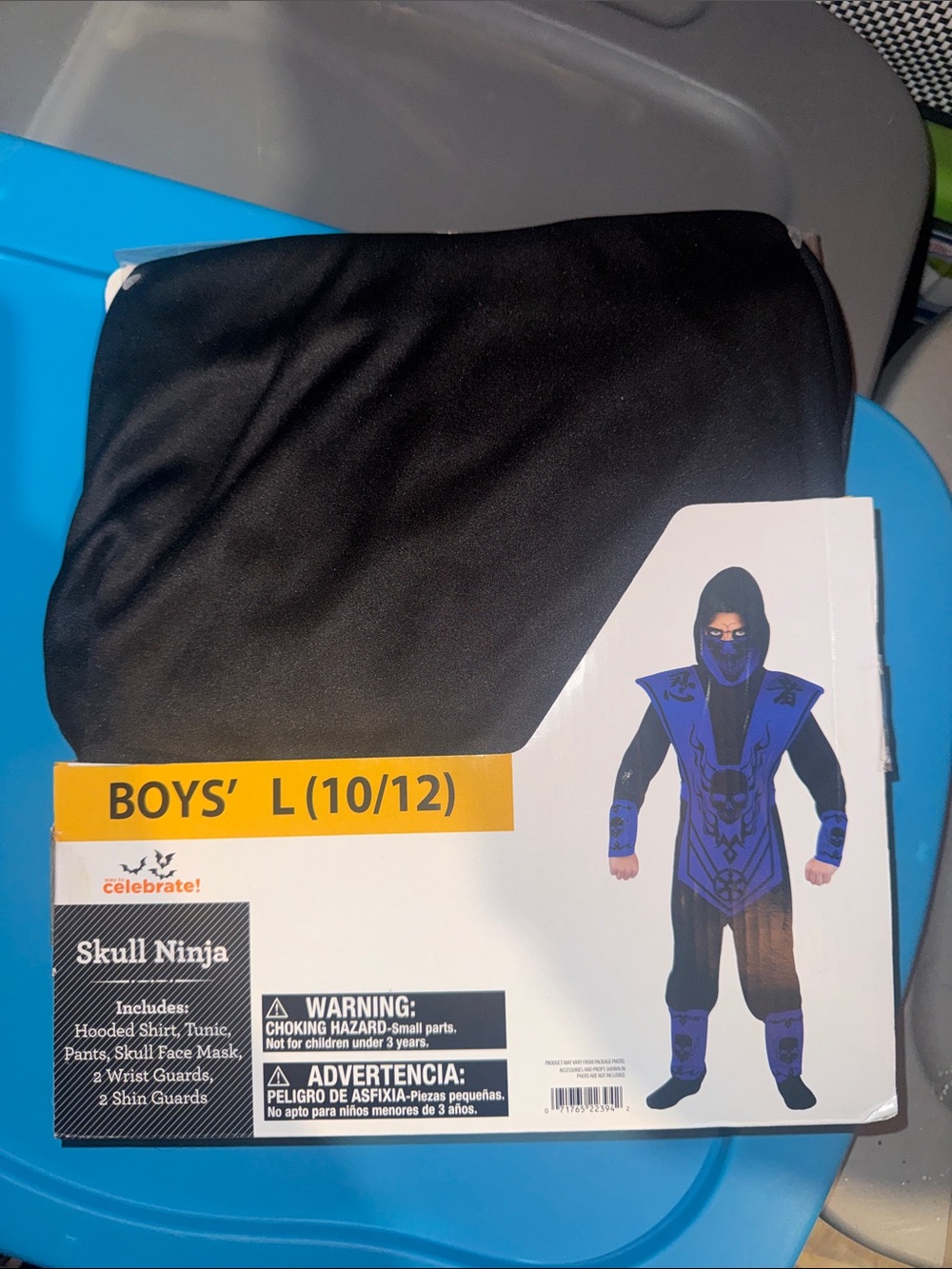 Boys' Black /blue Skull Ninja Costume (Size L 10/12)